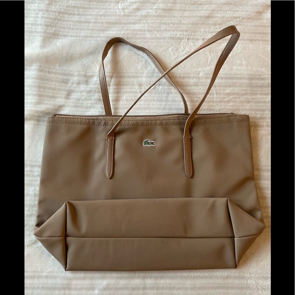 Lacoste Zippered Tote - Taupe/Brown